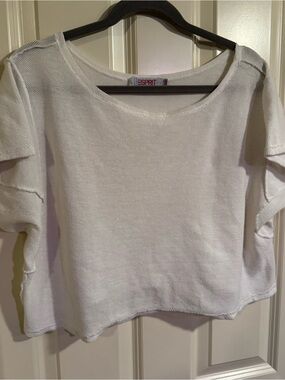 Vintage Esprit White Cropped Open-Weave Knit Top